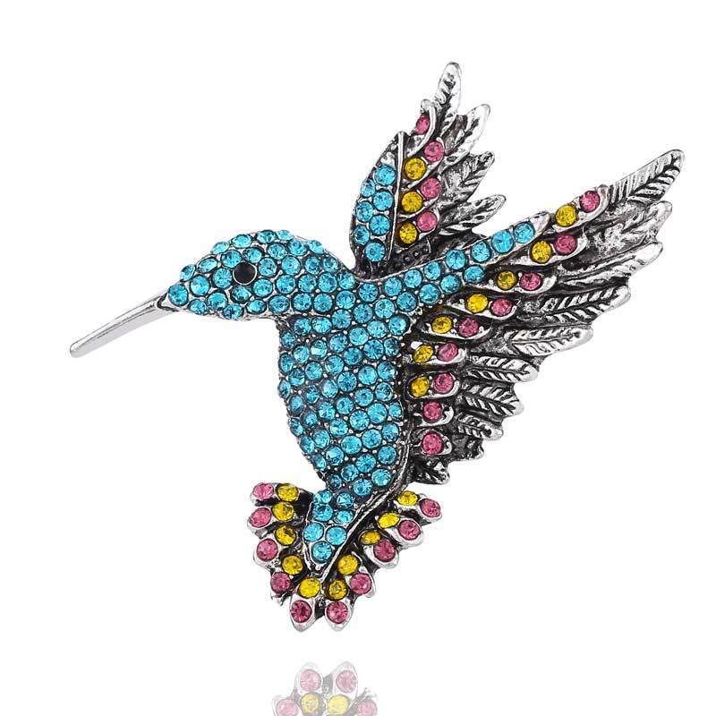 Antique Tone Bird Hummingbird Multi Color Austrian Crystal Pin Brooch Jewelry Rhinestone elegant silk scarf  Animal Brooches Clip