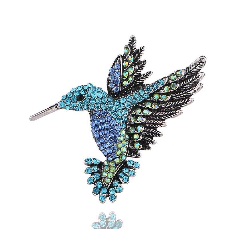 Antique Tone Bird Hummingbird Multi Color Austrian Crystal Pin Brooch Jewelry Rhinestone elegant silk scarf  Animal Brooches Clip