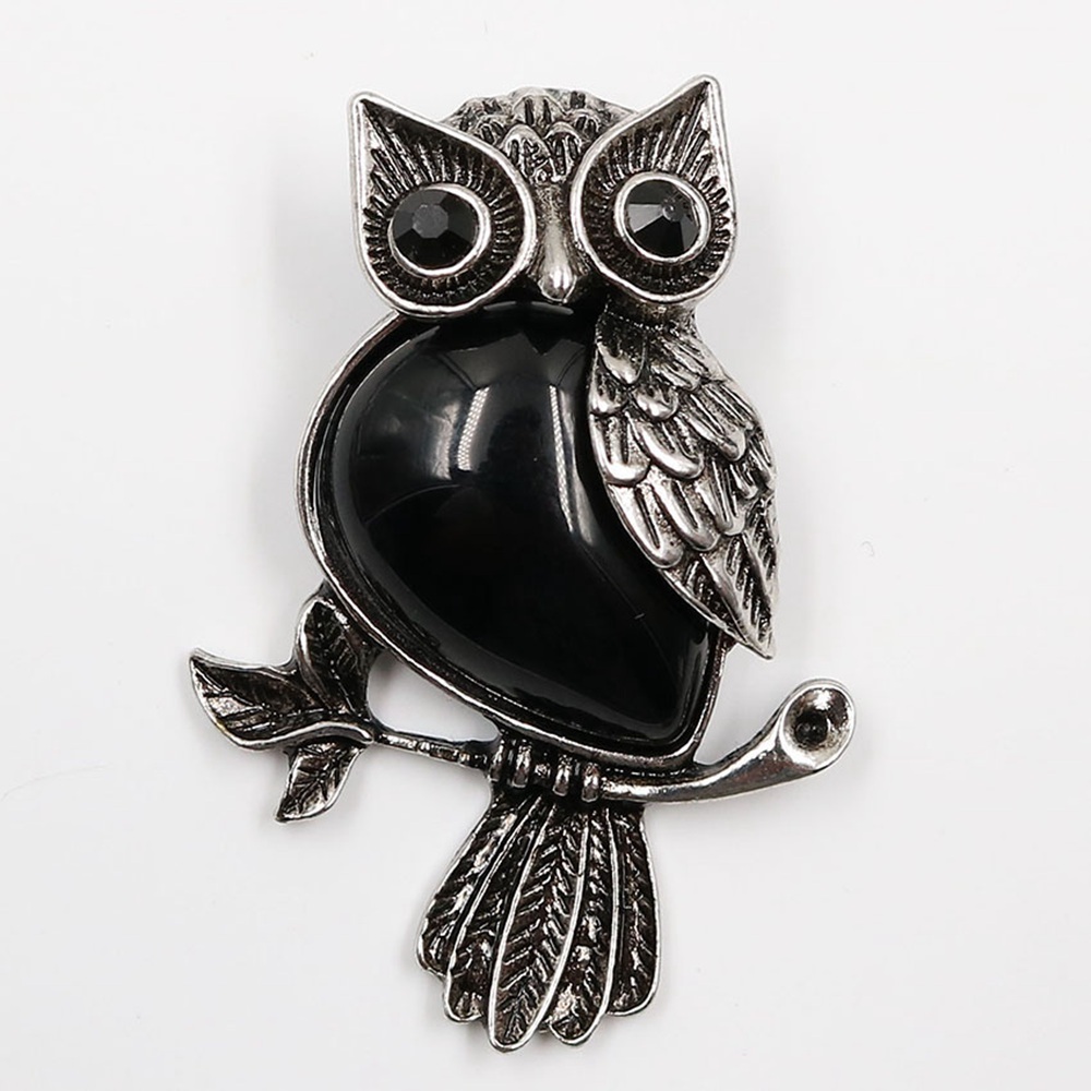 Antique Silver Owl Gemstone Pendant Necklace For Women and girls (No Brooch Pin Accessories)