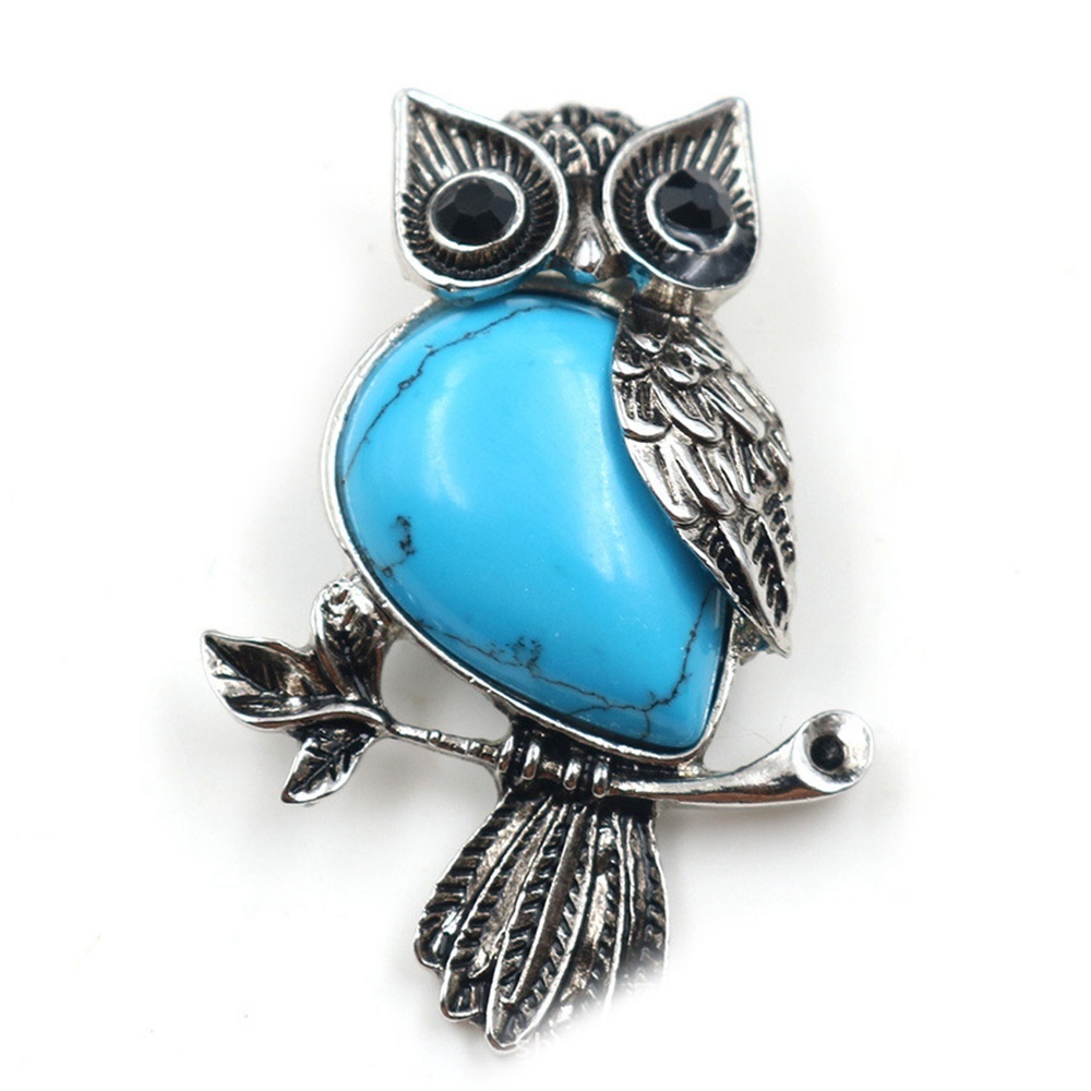Antique Silver Owl Gemstone Pendant Necklace For Women and girls (No Brooch Pin Accessories)