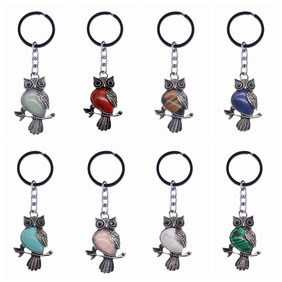 Antique Silver Owl Gemstone Pendant Keychain For Women and girls