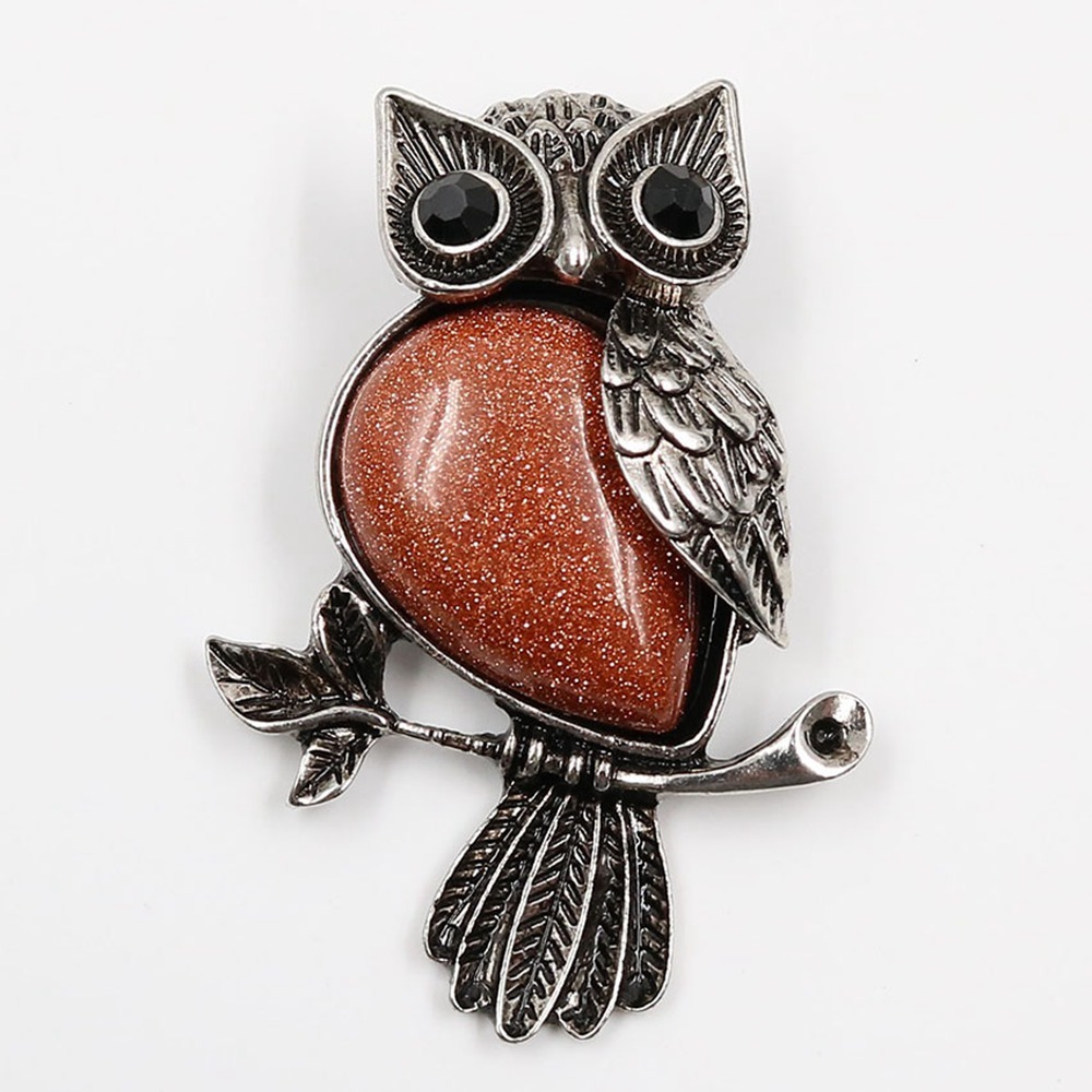 Antique Silver Owl Gemstone Pendant Necklace For Women and girls (No Brooch Pin Accessories)