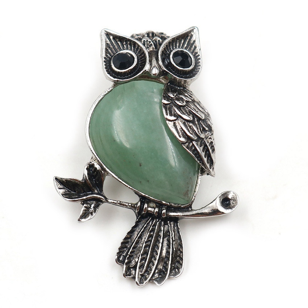 Antique Silver Owl Gemstone Pendant Brooch Pin For Women and girls
