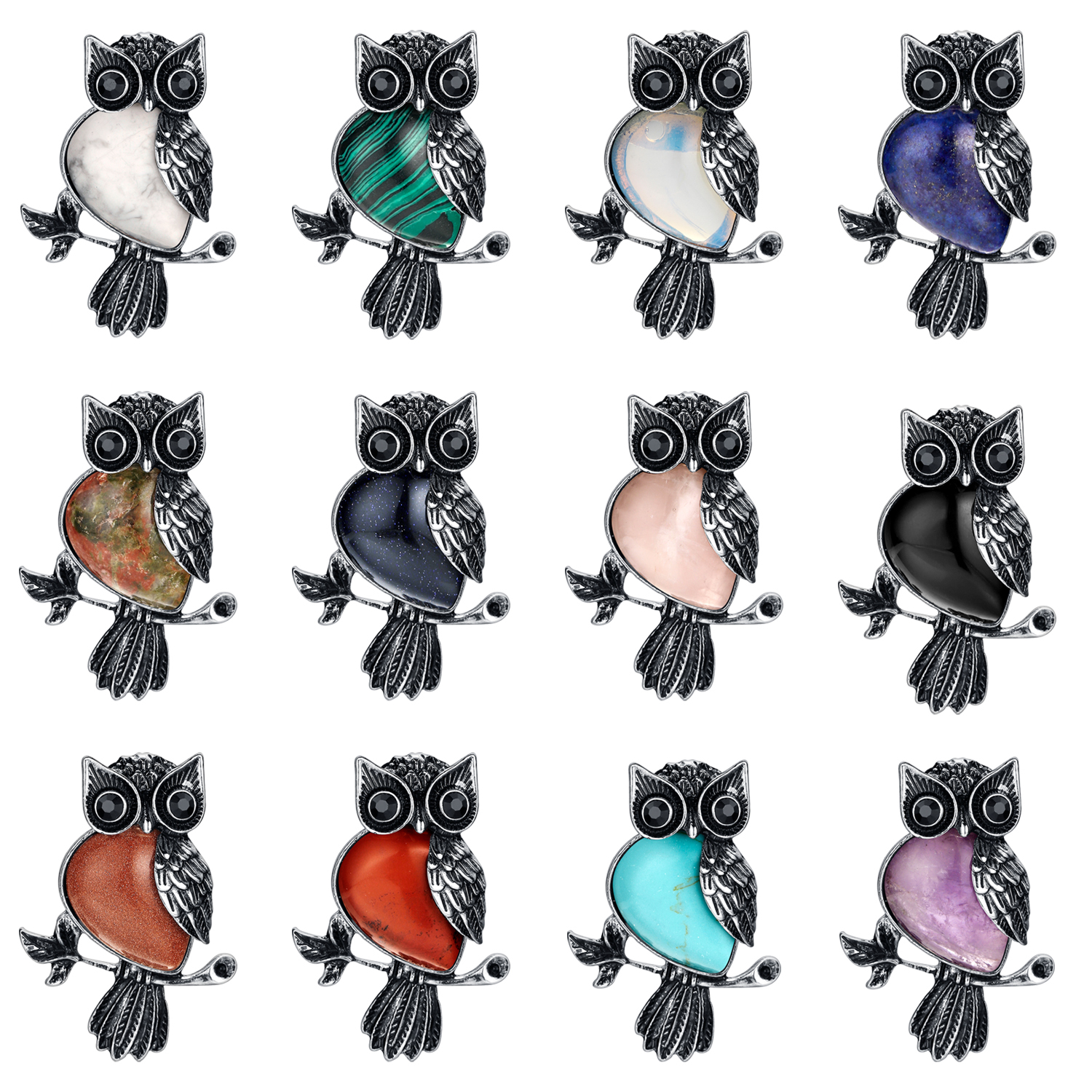 Antique Silver Owl Gemstone Pendant Keychain For Women and girls