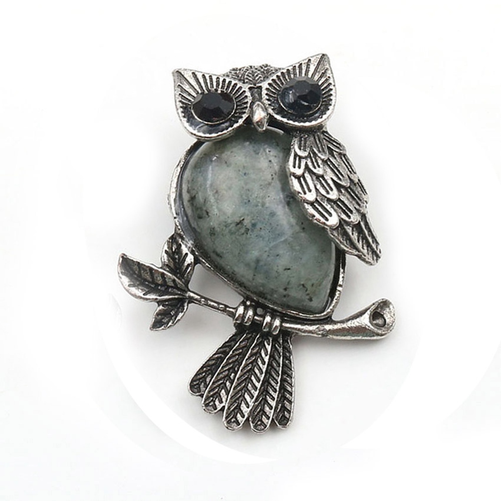 Antique Silver Owl Gemstone Pendant Necklace For Women and girls (No Brooch Pin Accessories)