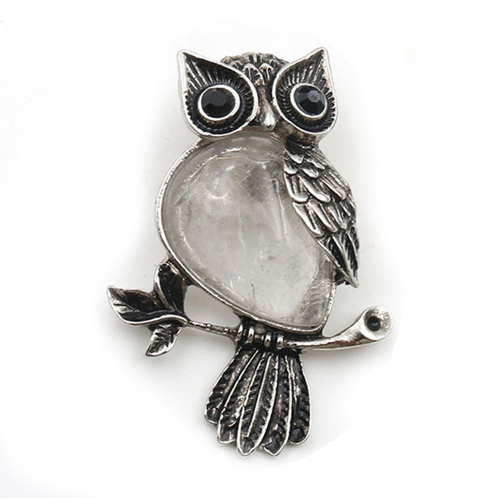 Antique Silver Owl Gemstone Pendant Necklace For Women and girls (No Brooch Pin Accessories)