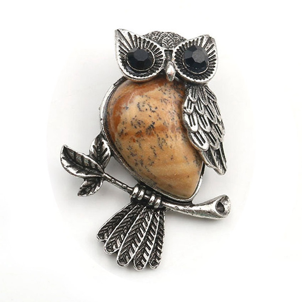 Antique Silver Owl Gemstone Pendant Necklace For Women and girls (No Brooch Pin Accessories)