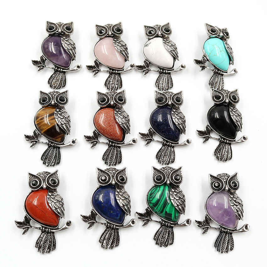 Antique Silver Owl Gemstone Pendant Necklace For Women and girls (No Brooch Pin Accessories)