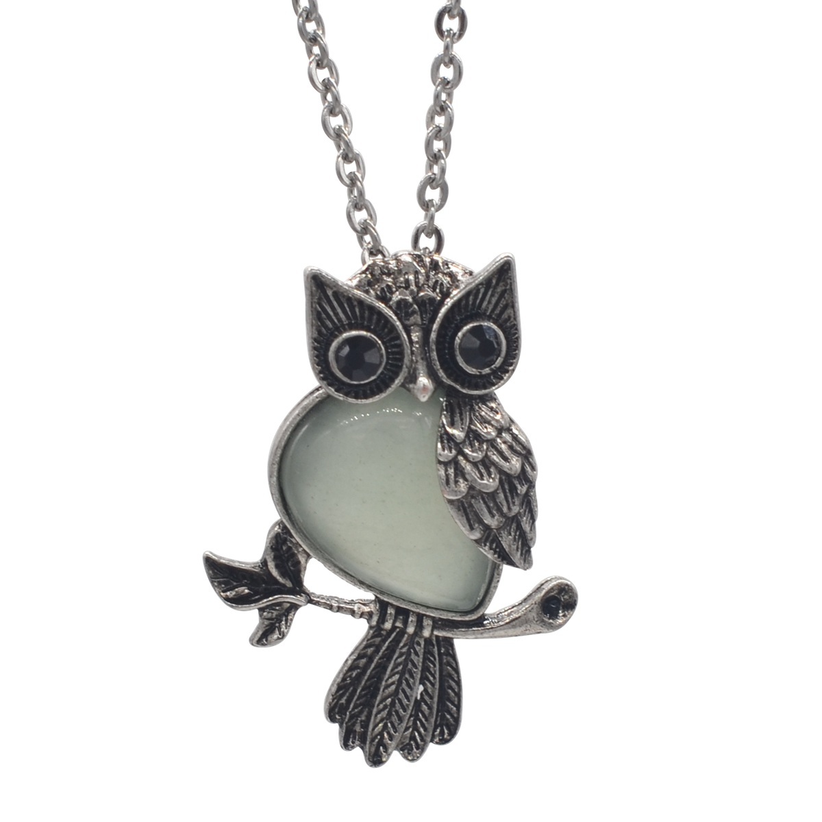 Antique Silver Owl Gemstone Pendant Necklace For Women and girls (No Brooch Pin Accessories)