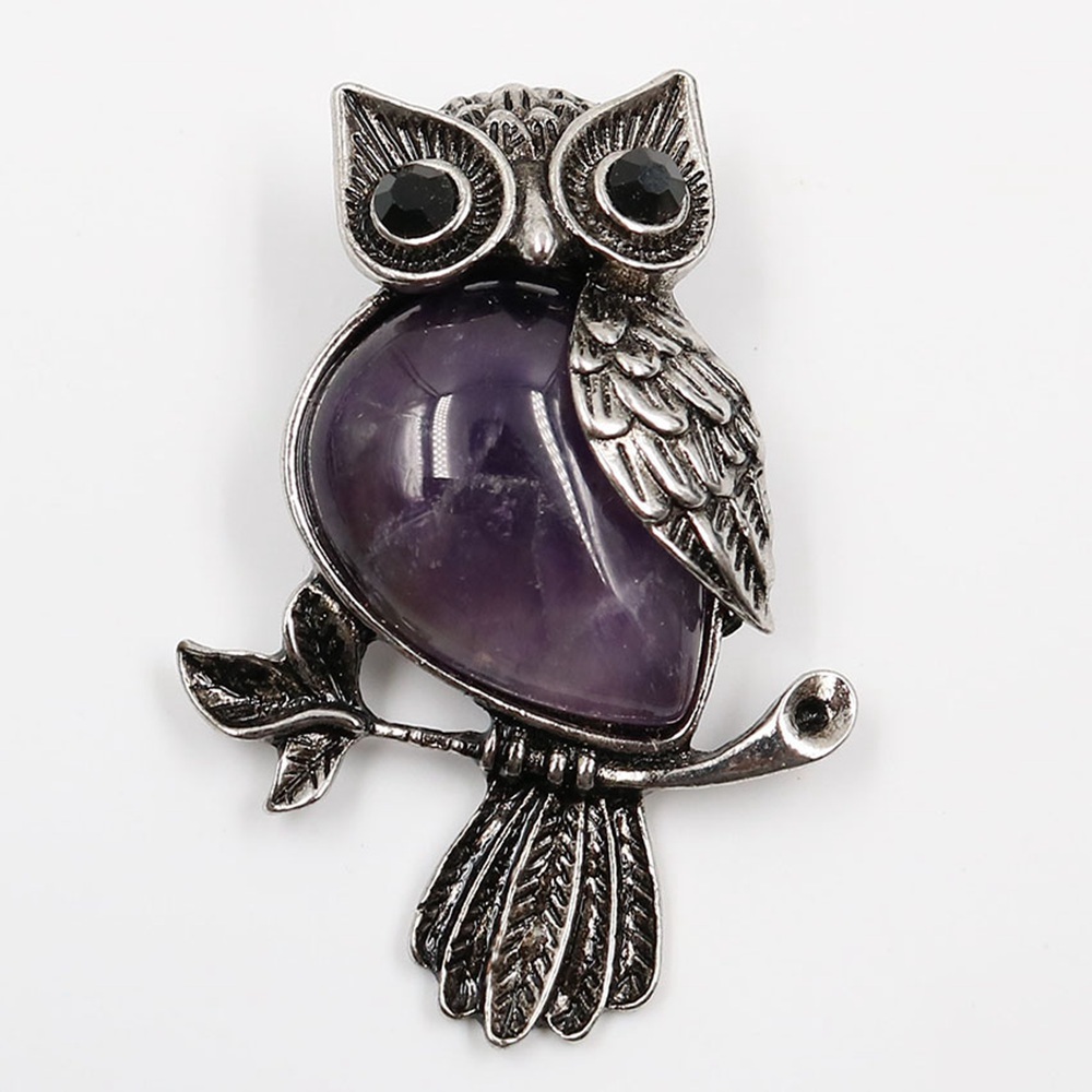 Antique Silver Owl Gemstone Pendant Necklace For Women and girls (No Brooch Pin Accessories)