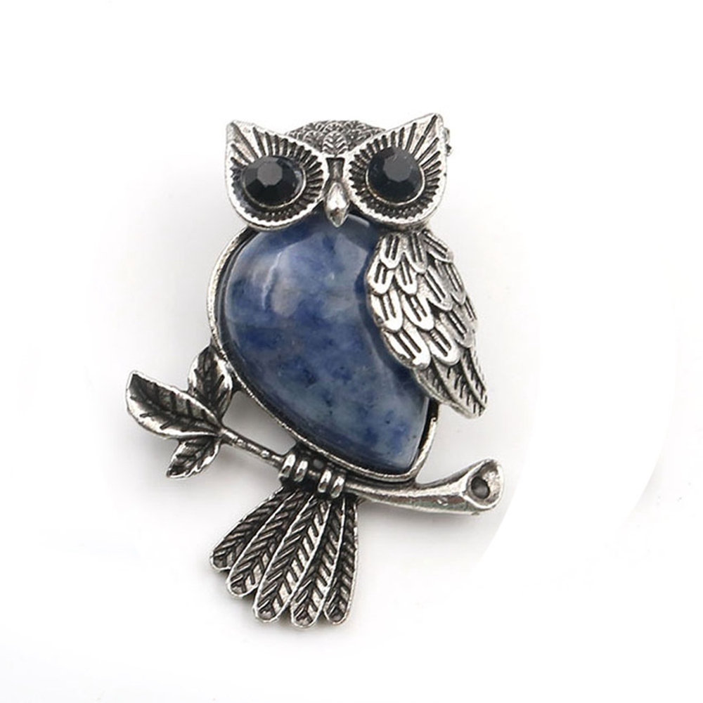 Antique Silver Owl Gemstone Pendant Necklace For Women and girls (No Brooch Pin Accessories)
