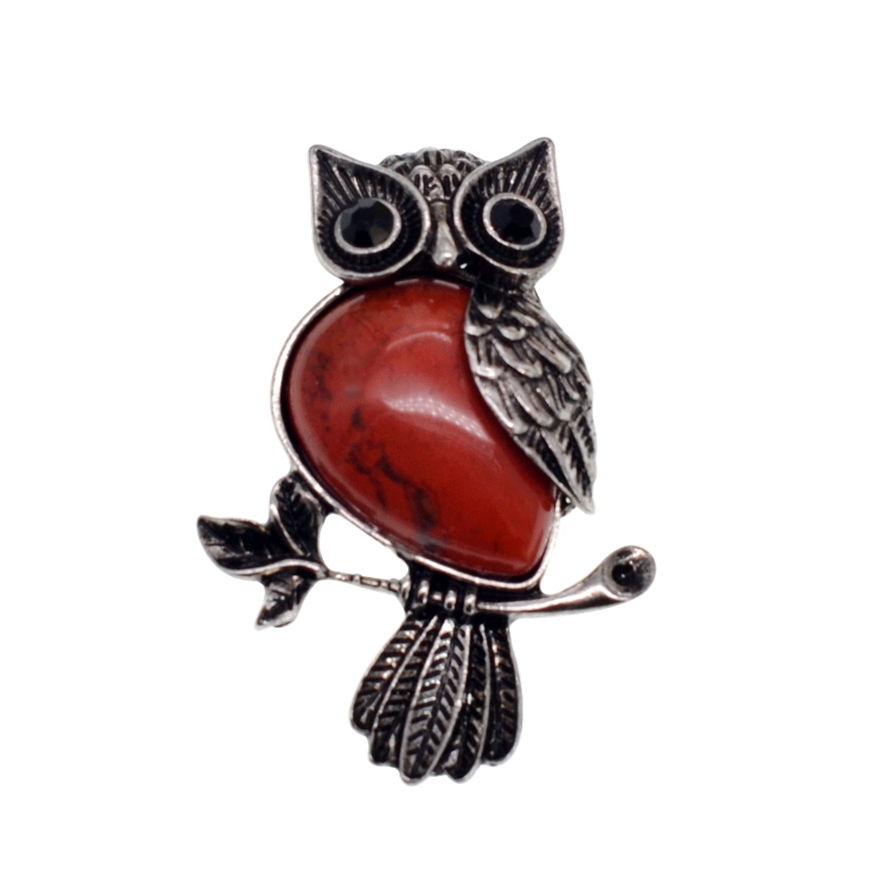 Antique Silver Owl Gemstone Pendant Necklace For Women and girls (No Brooch Pin Accessories)