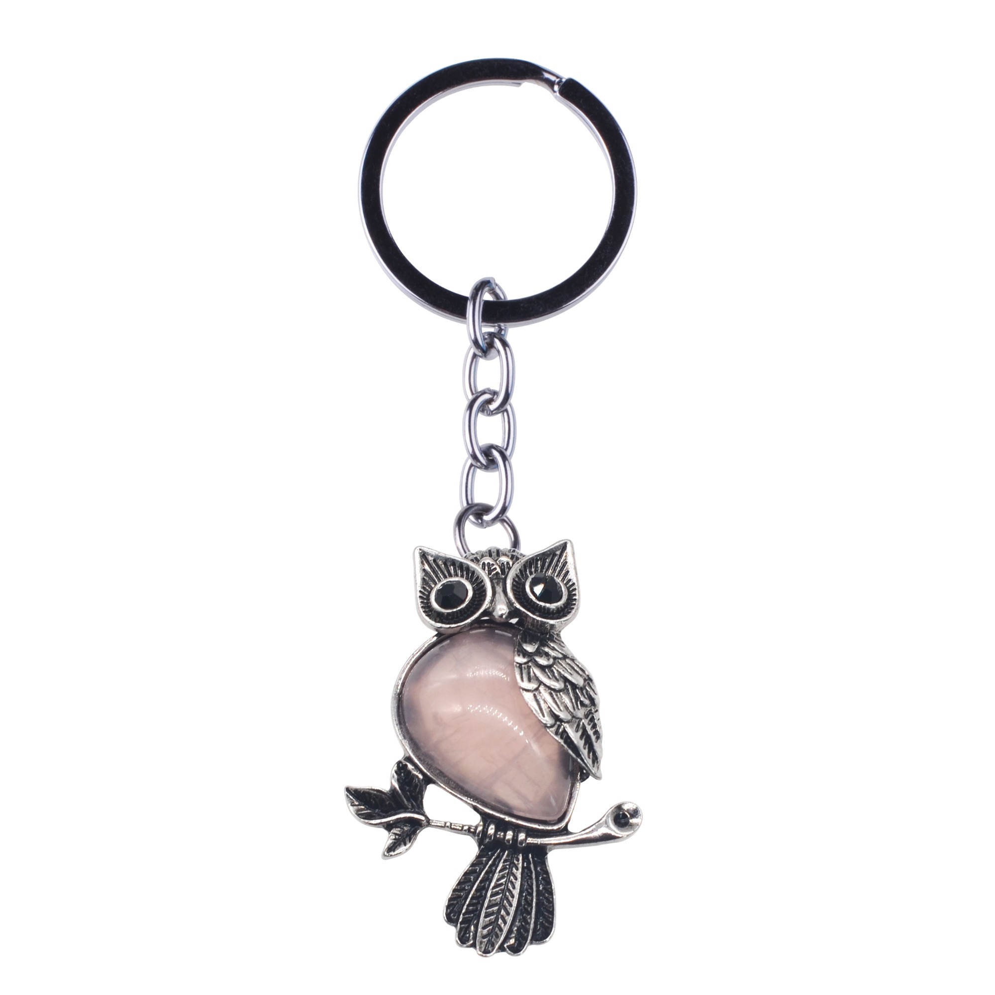 Antique Silver Owl Gemstone Pendant Keychain For Women and girls