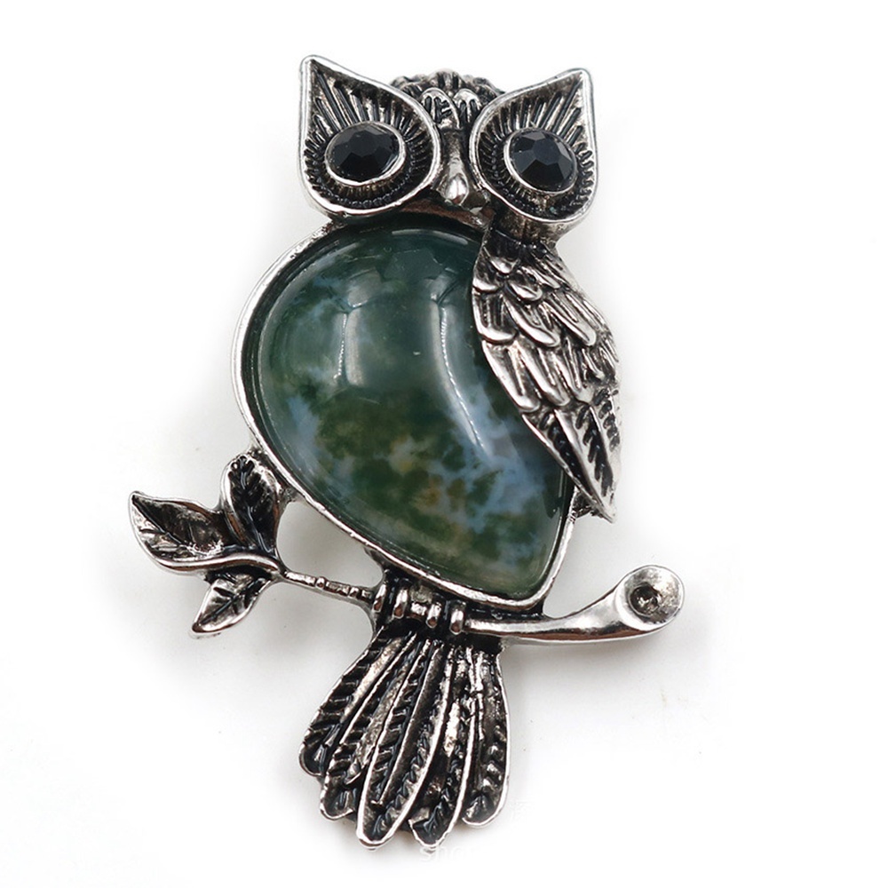 Antique Silver Owl Gemstone Pendant Necklace For Women and girls (No Brooch Pin Accessories)