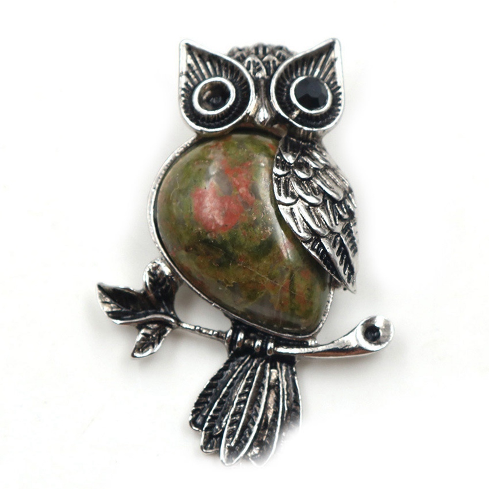Antique Silver Owl Gemstone Pendant Necklace For Women and girls (No Brooch Pin Accessories)