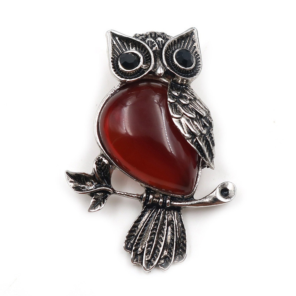 Antique Silver Owl Gemstone Pendant Necklace For Women and girls (No Brooch Pin Accessories)