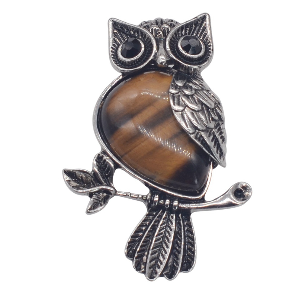 Antique Silver Owl Gemstone Pendant Necklace For Women and girls (No Brooch Pin Accessories)