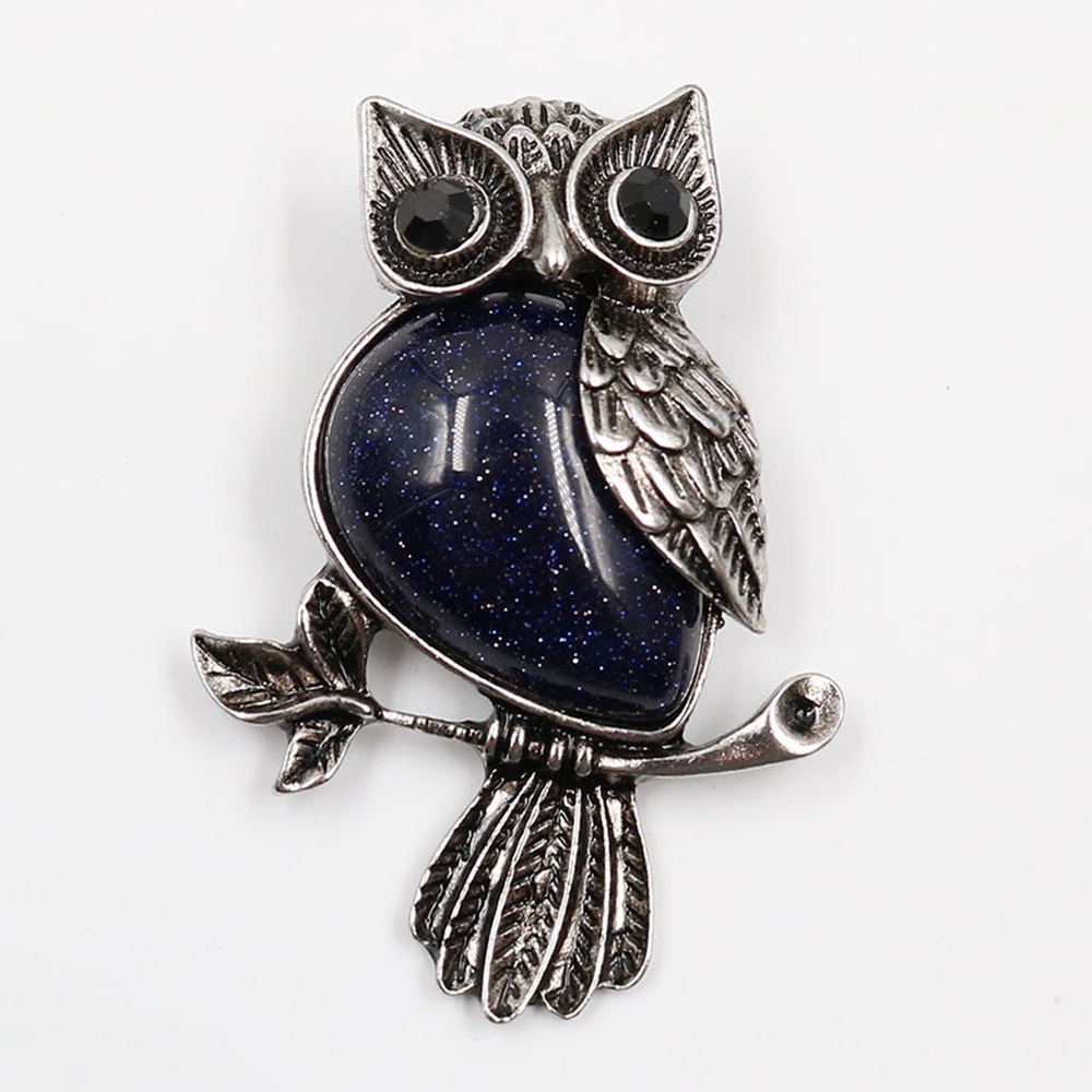 Antique Silver Owl Gemstone Pendant Necklace For Women and girls (No Brooch Pin Accessories)