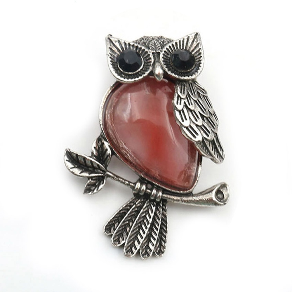 Antique Silver Owl Gemstone Pendant Necklace For Women and girls (No Brooch Pin Accessories)
