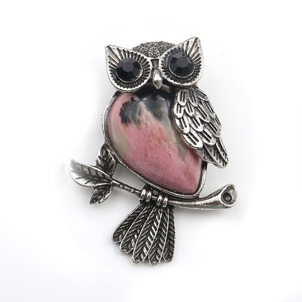Antique Silver Owl Gemstone Pendant Brooch Pin For Women and girls