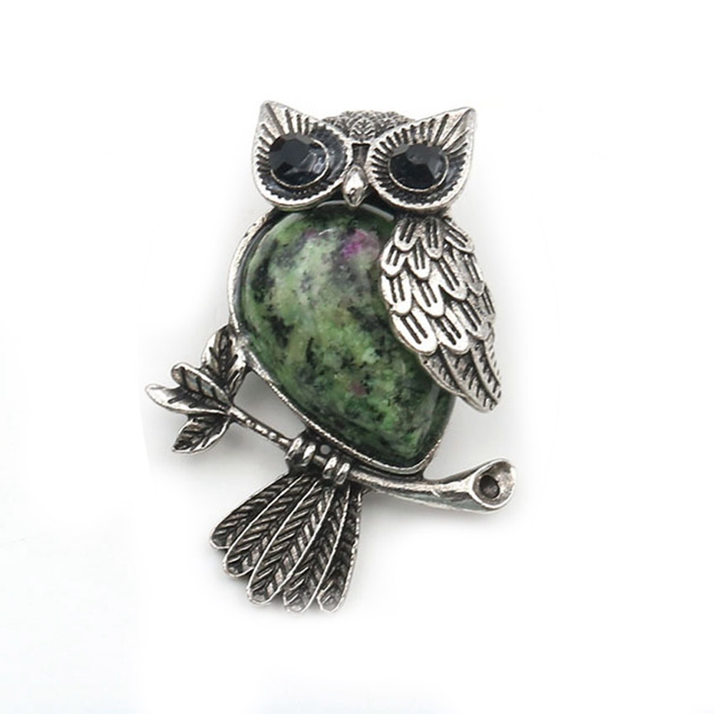 Antique Silver Owl Gemstone Pendant Necklace For Women and girls (No Brooch Pin Accessories)