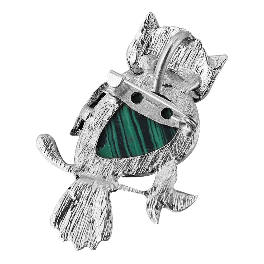 Antique Silver Owl Gemstone Pendant Brooch Pin For Women and girls