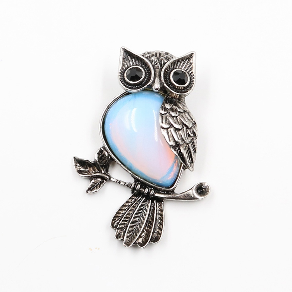 Antique Silver Owl Gemstone Pendant Necklace For Women and girls (No Brooch Pin Accessories)