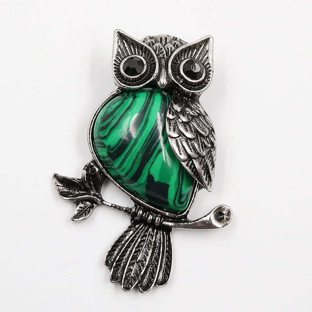 Antique Silver Owl Gemstone Pendant Necklace For Women and girls (No Brooch Pin Accessories)