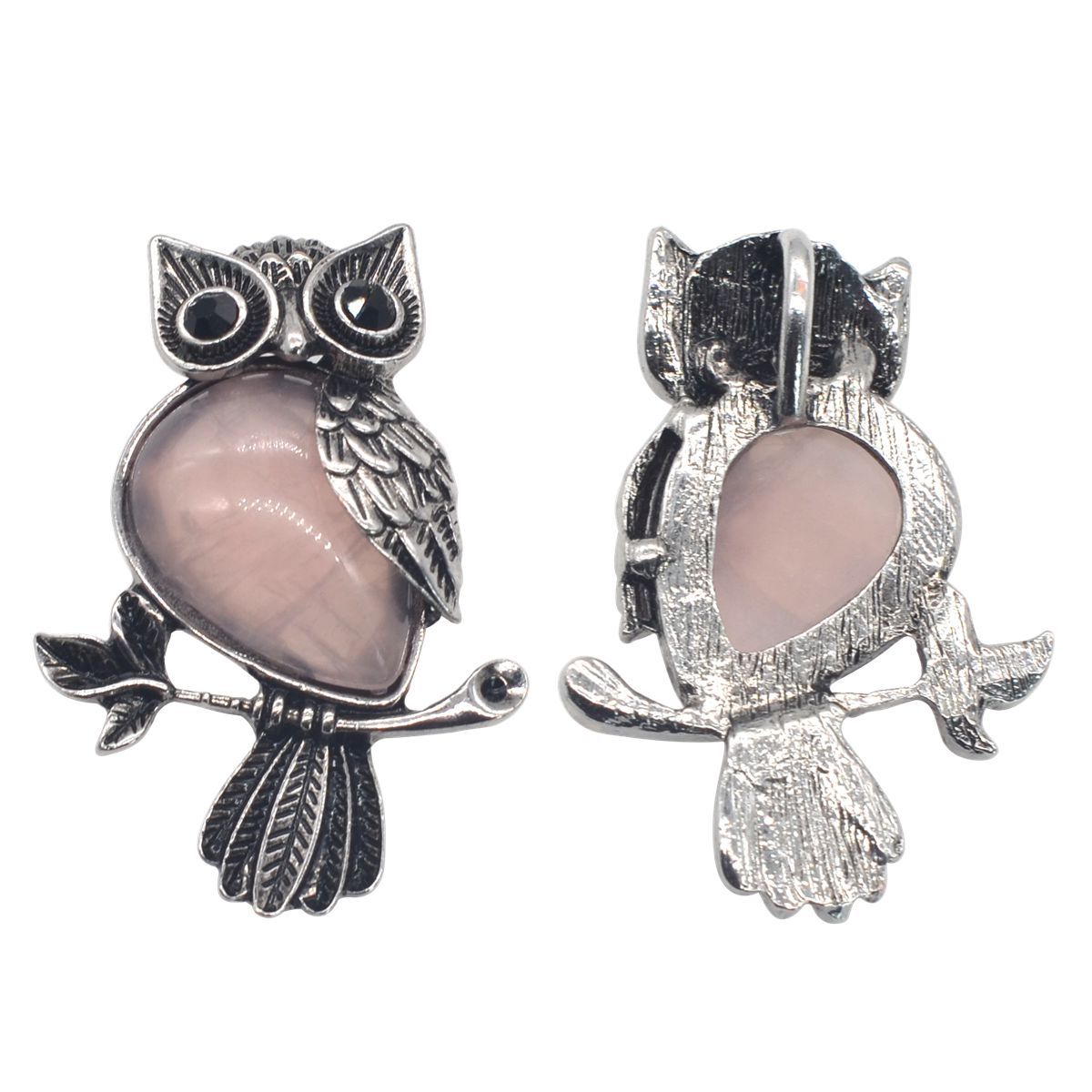 Antique Silver Owl Gemstone Pendant Necklace For Women and girls (No Brooch Pin Accessories)