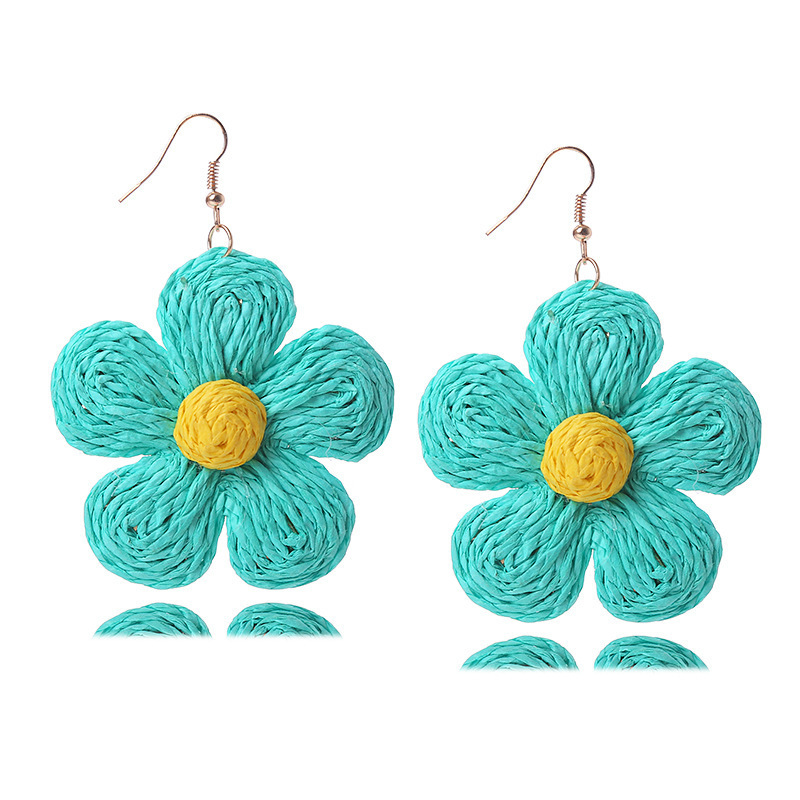 Rattan Earrings for Women Statement Boho Raffia Straw Wrapped Flower Drop Dangle Earrings Summer Tropical Beach Jewelry