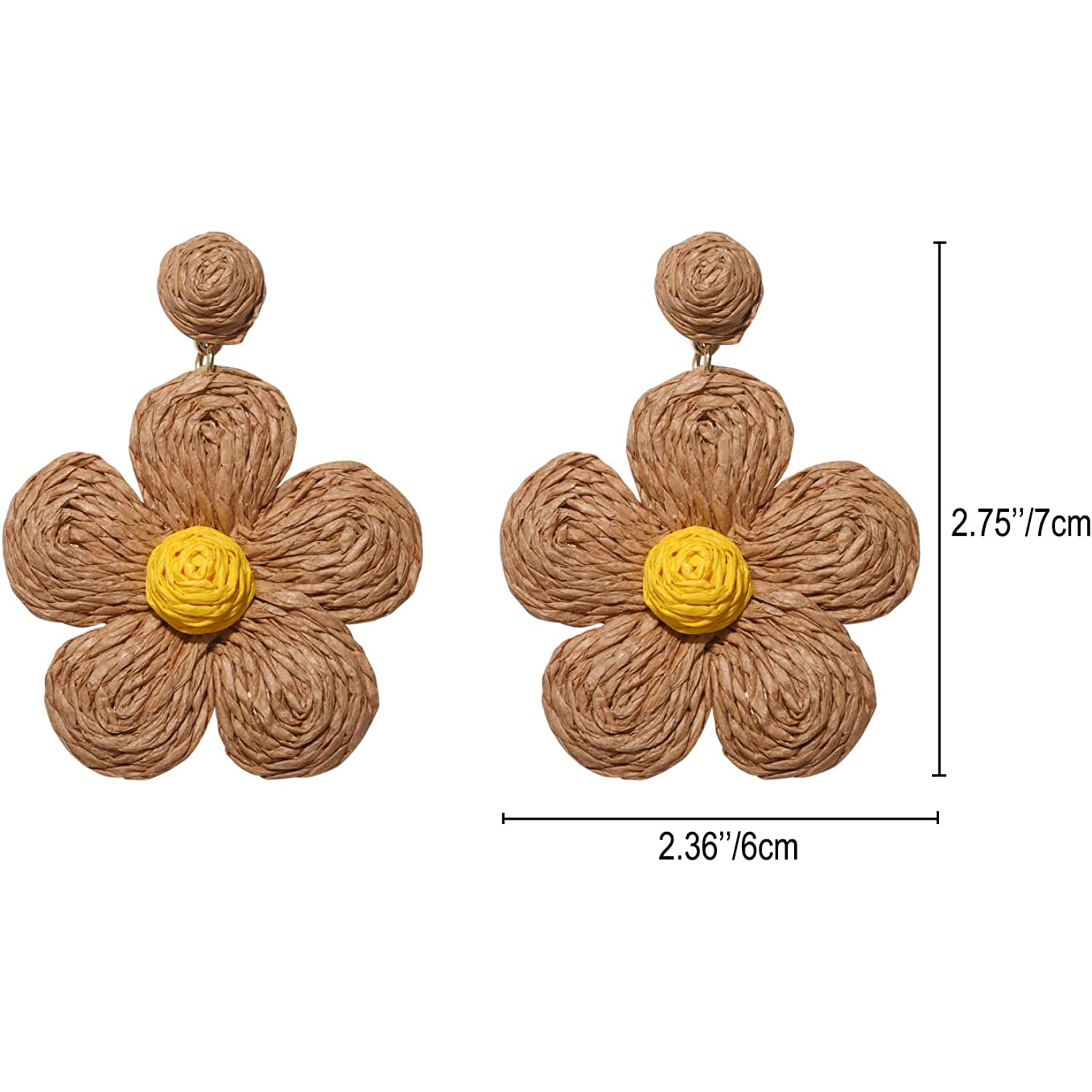 Raffia Earring Boho Handmade Woven Straw Rattan Flower Drop Earrings Geometric Lantern Dangle Earrings for Women Girls Summer Beach Jewelry