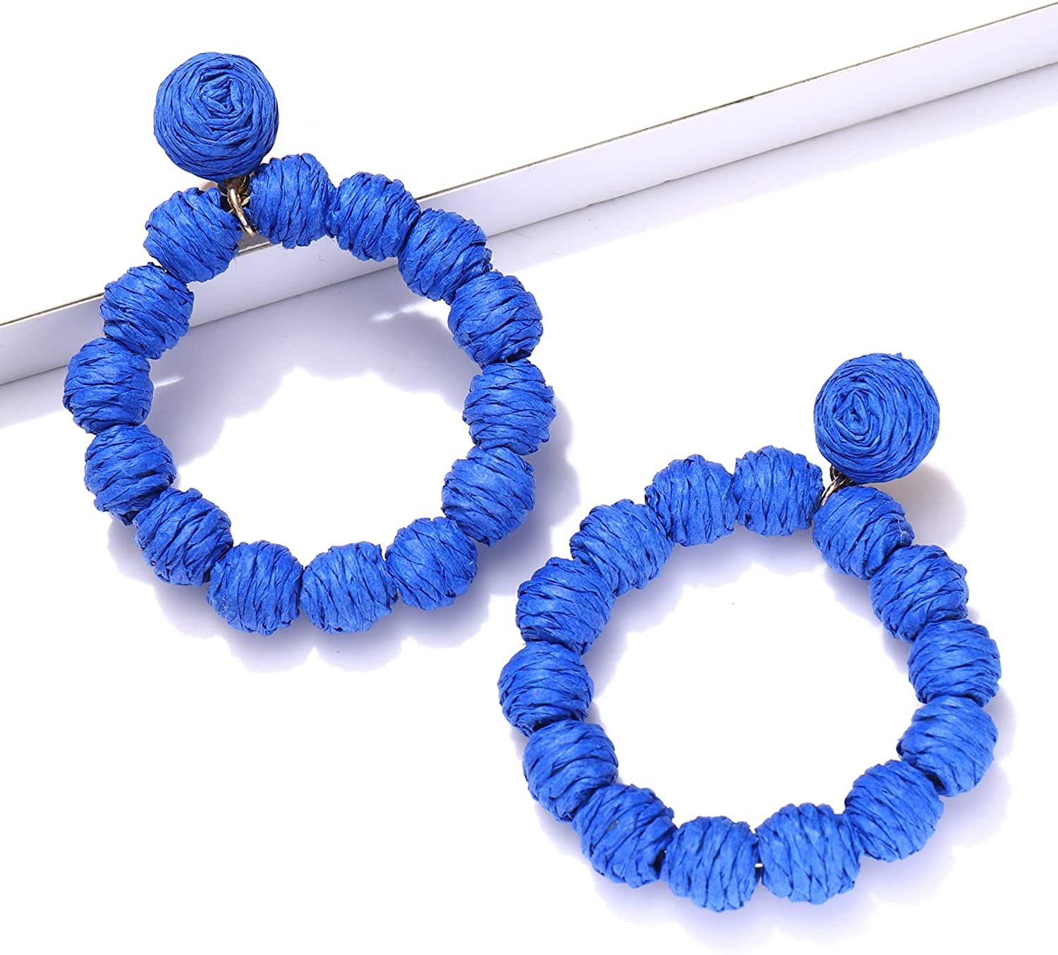 Rattan Earrings Rattan Ball Hoop Dangle Earrings for Women Handmade Bohemia Earrings Braid Straw Wicker Raffia Earrings Summer Beach Accessory Gifts