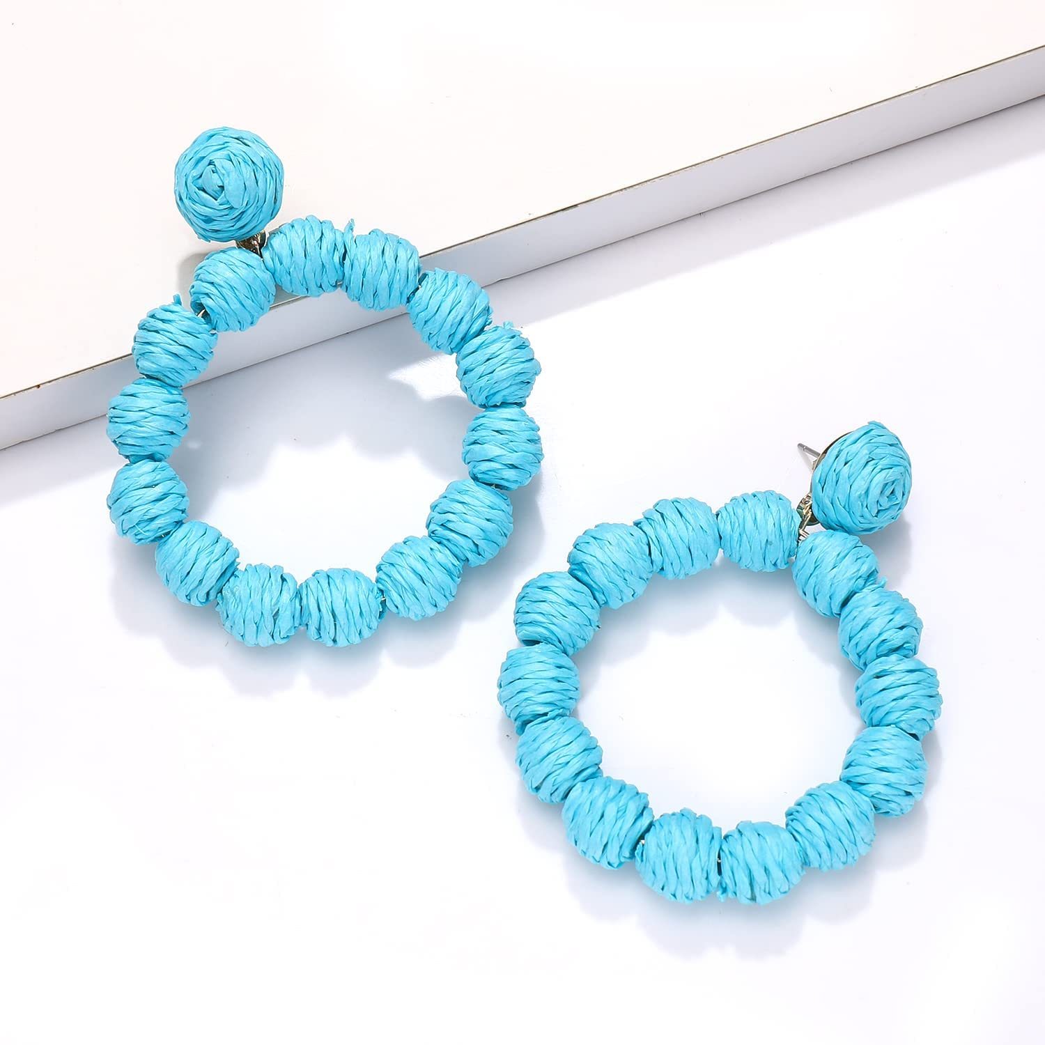 Rattan Earrings Rattan Ball Hoop Dangle Earrings for Women Handmade Bohemia Earrings Braid Straw Wicker Raffia Earrings Summer Beach Accessory Gifts