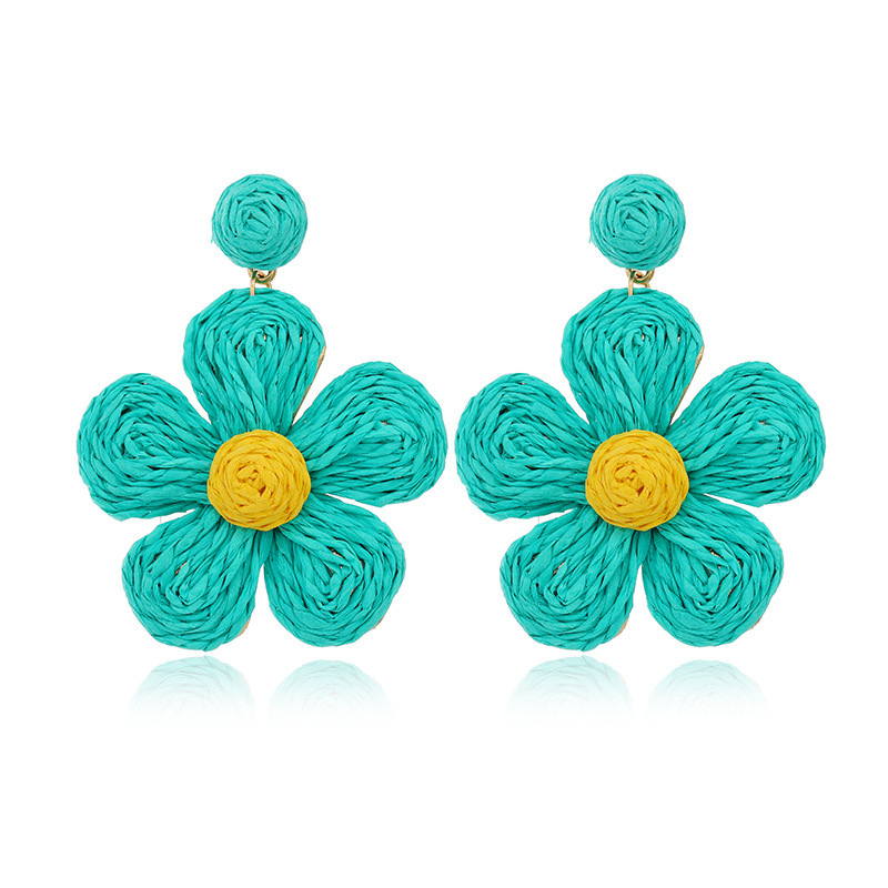 Raffia Earring Boho Handmade Woven Straw Rattan Flower Drop Earrings Geometric Lantern Dangle Earrings for Women Girls Summer Beach Jewelry