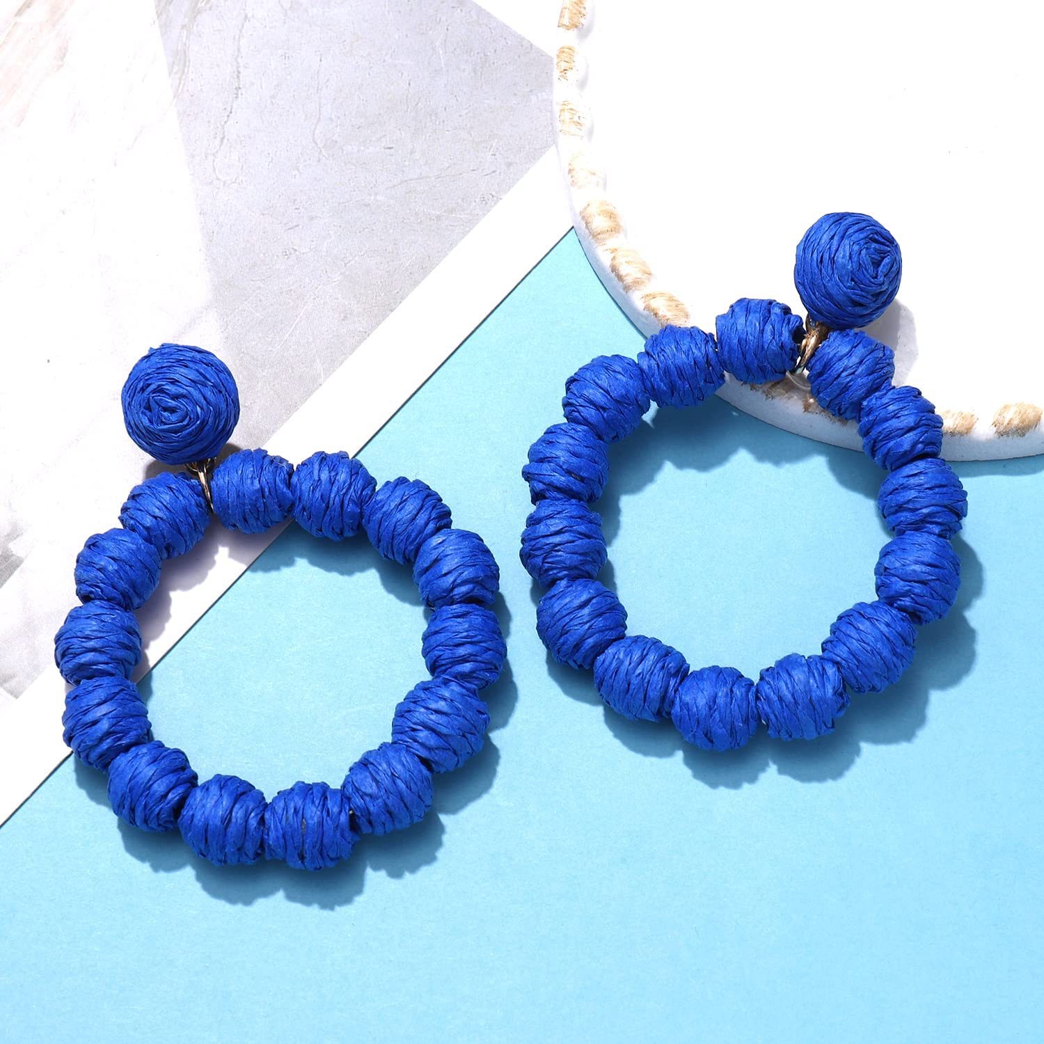 Rattan Earrings Rattan Ball Hoop Dangle Earrings for Women Handmade Bohemia Earrings Braid Straw Wicker Raffia Earrings Summer Beach Accessory Gifts