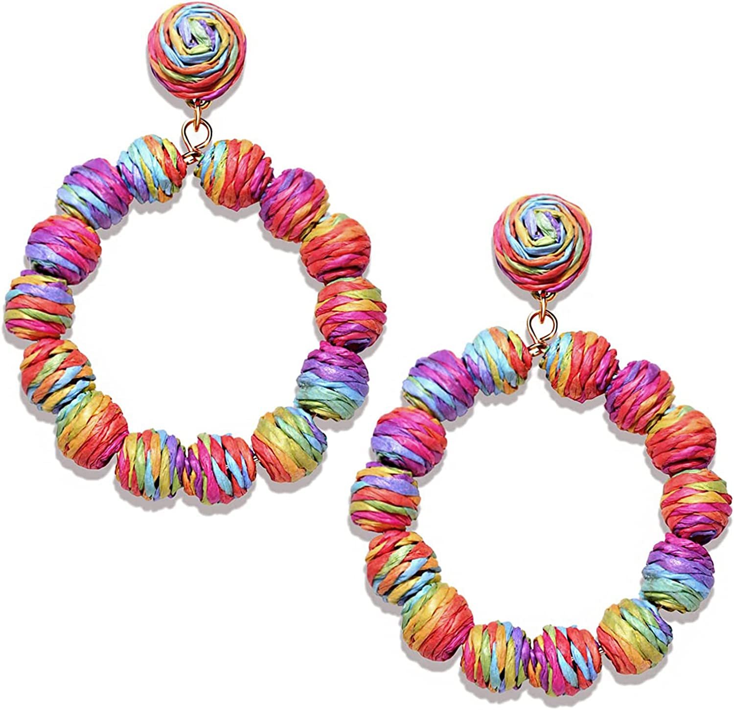 Rattan Earrings Rattan Ball Hoop Dangle Earrings for Women Handmade Bohemia Earrings Braid Straw Wicker Raffia Earrings Summer Beach Accessory Gifts