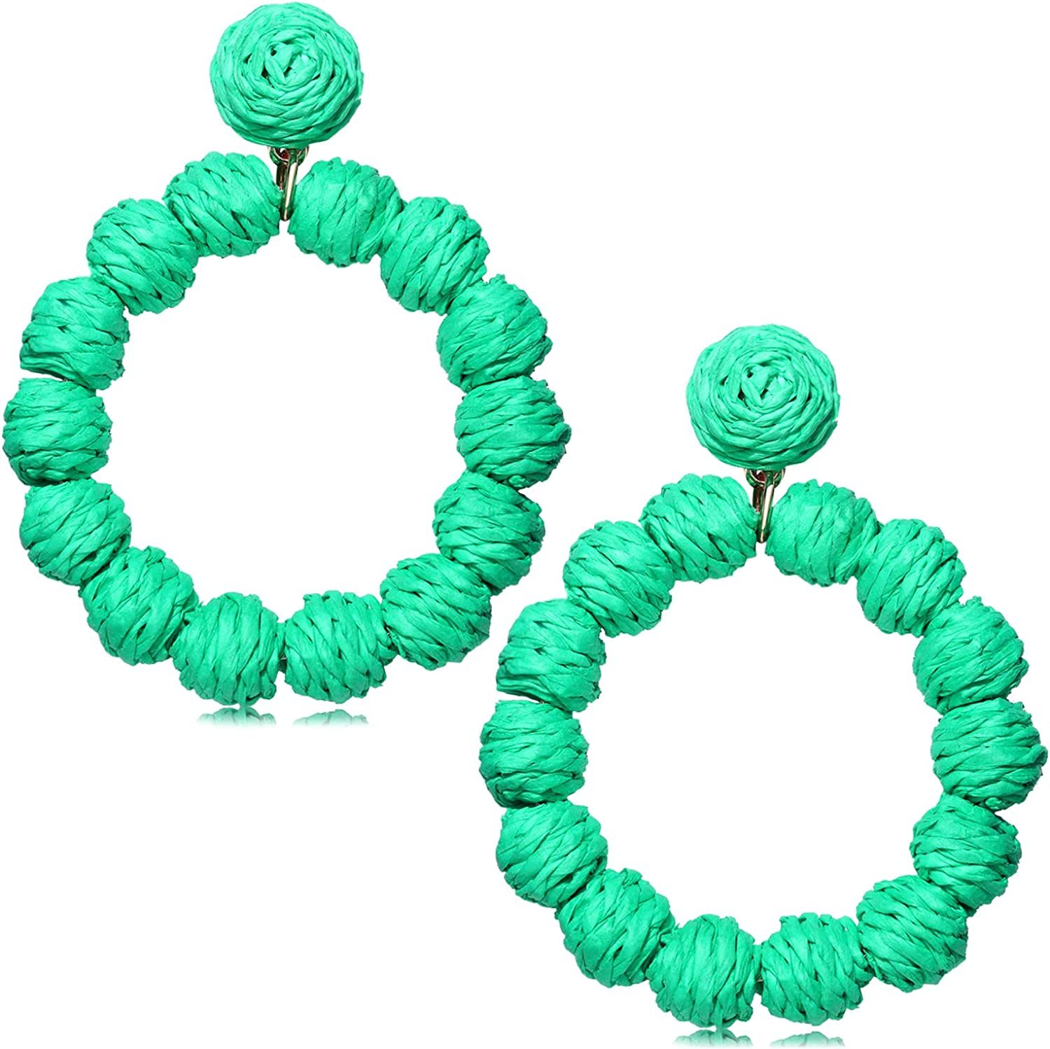 Rattan Earrings Rattan Ball Hoop Dangle Earrings for Women Handmade Bohemia Earrings Braid Straw Wicker Raffia Earrings Summer Beach Accessory Gifts