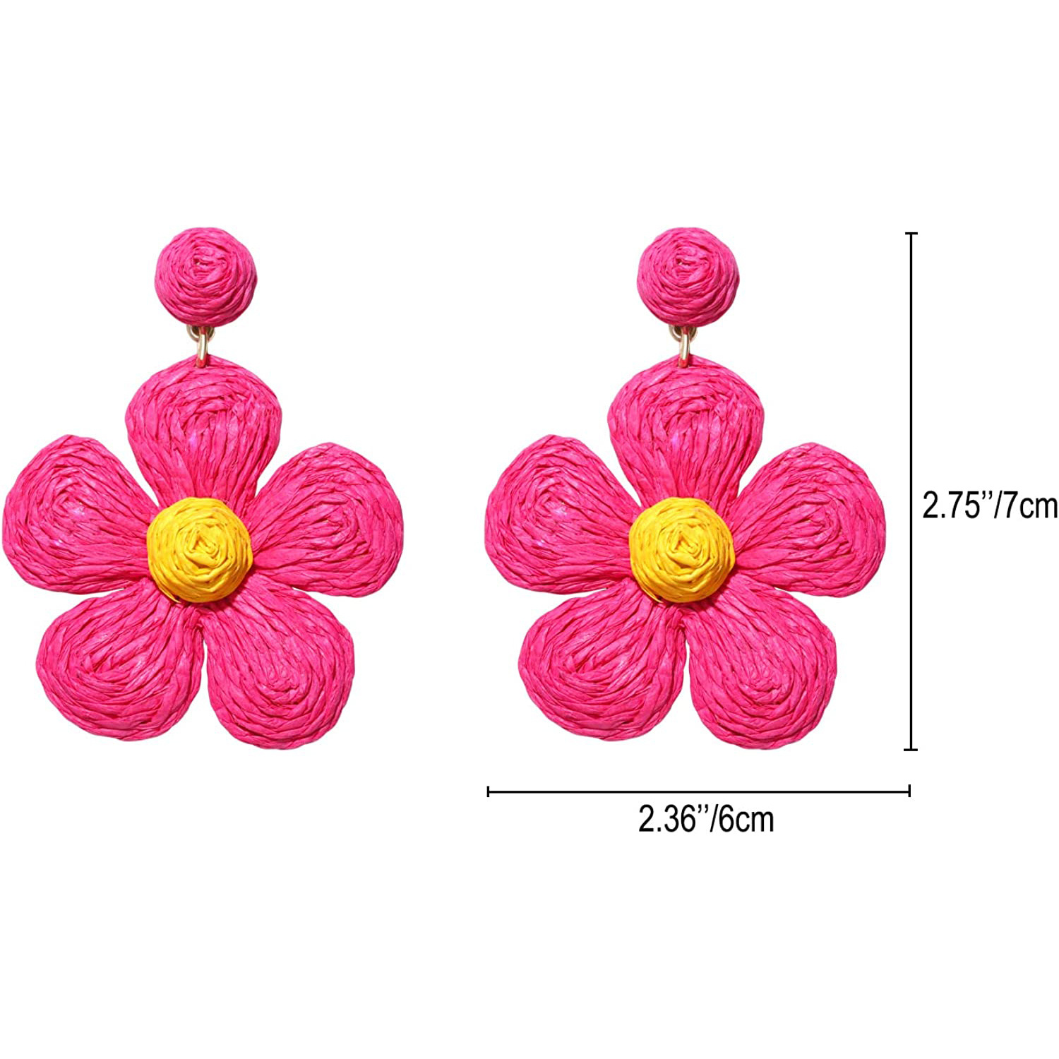 Raffia Earring Boho Handmade Woven Straw Rattan Flower Drop Earrings Geometric Lantern Dangle Earrings for Women Girls Summer Beach Jewelry