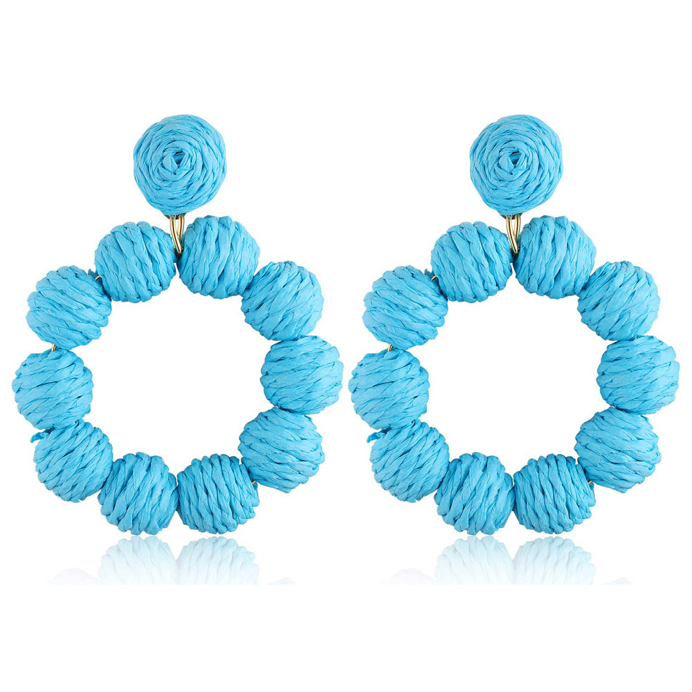 Rattan Earrings Rattan Ball Hoop Dangle Earrings for Women Handmade Bohemia Earrings Braid Straw Wicker Raffia Earrings Summer Beach Accessory Gifts