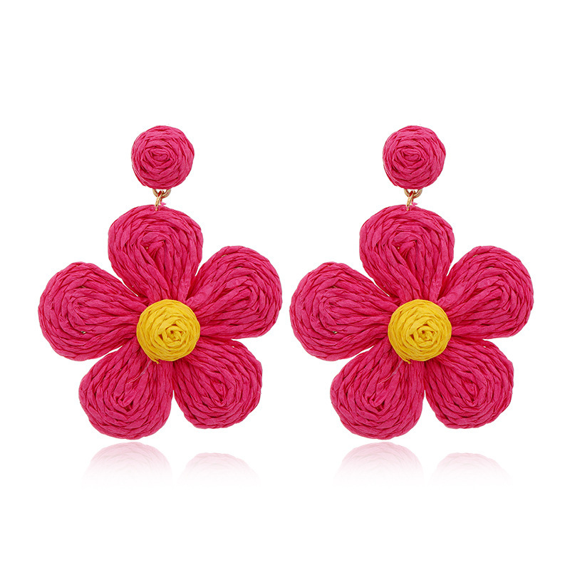Raffia Earring Boho Handmade Woven Straw Rattan Flower Drop Earrings Geometric Lantern Dangle Earrings for Women Girls Summer Beach Jewelry