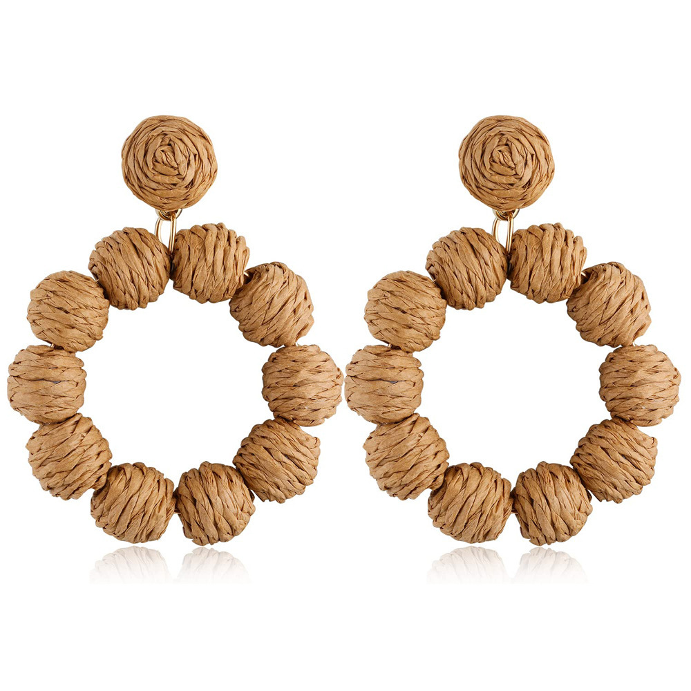 Rattan Earrings Rattan Ball Hoop Dangle Earrings for Women Handmade Bohemia Earrings Braid Straw Wicker Raffia Earrings Summer Beach Accessory Gifts