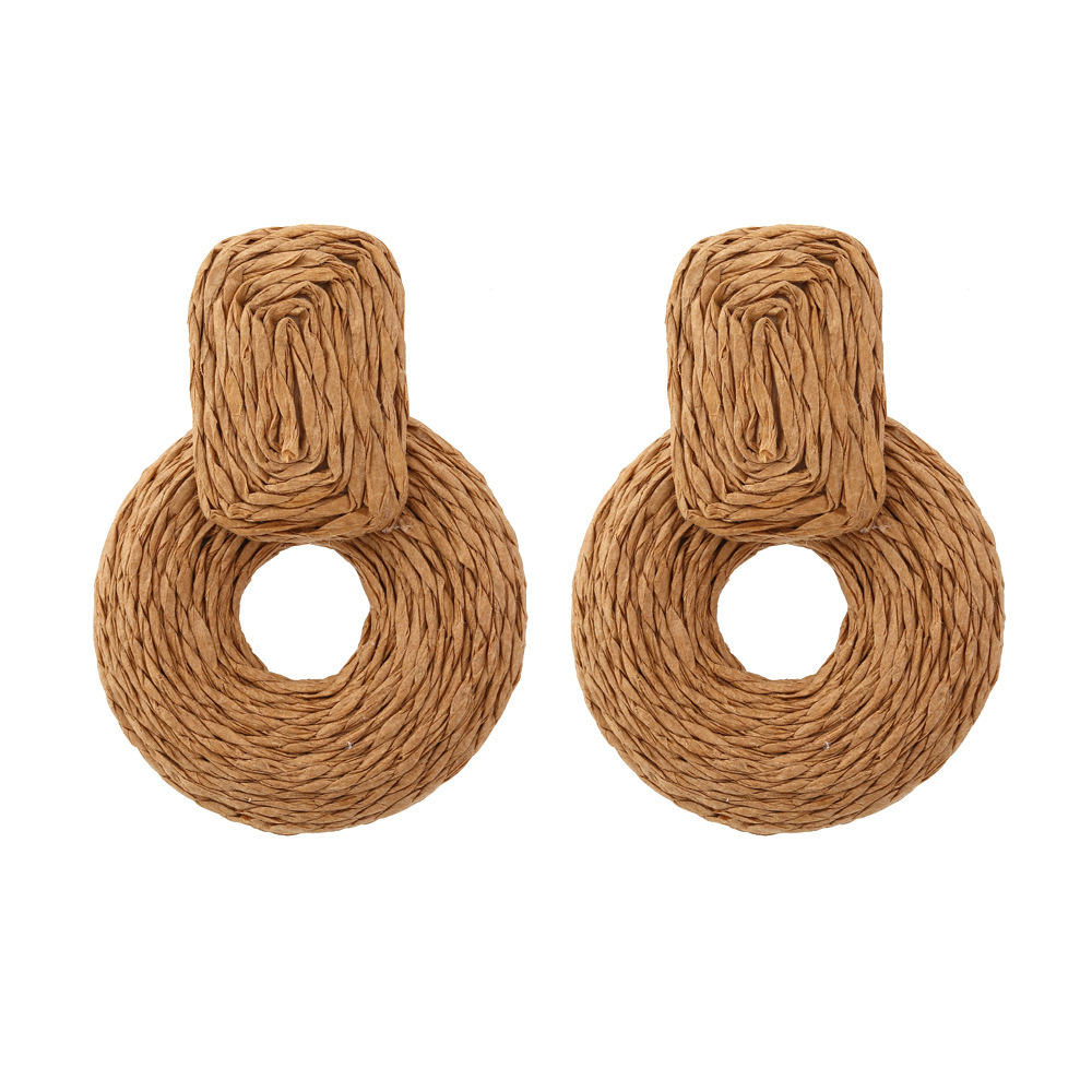Tatement Raffia Round Earrings - Boho Drop Handmade Straw Earrings - Geometric Dangle Earrings for Women Girls