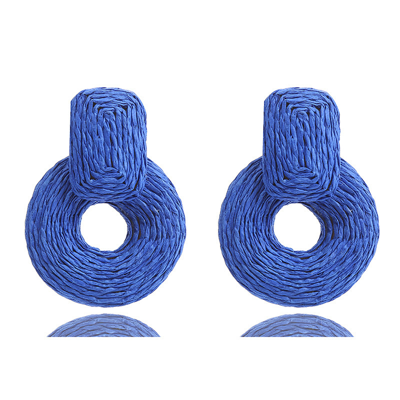 Tatement Raffia Round Earrings - Boho Drop Handmade Straw Earrings - Geometric Dangle Earrings for Women Girls