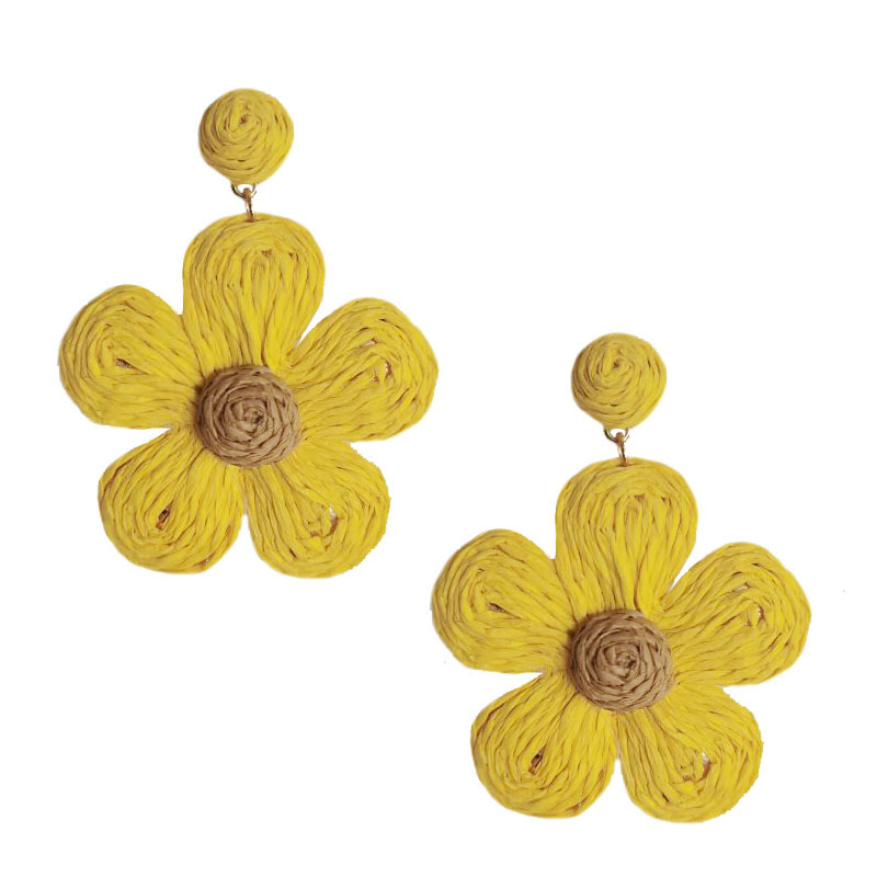 Raffia Earring Boho Handmade Woven Straw Rattan Flower Drop Earrings Geometric Lantern Dangle Earrings for Women Girls Summer Beach Jewelry