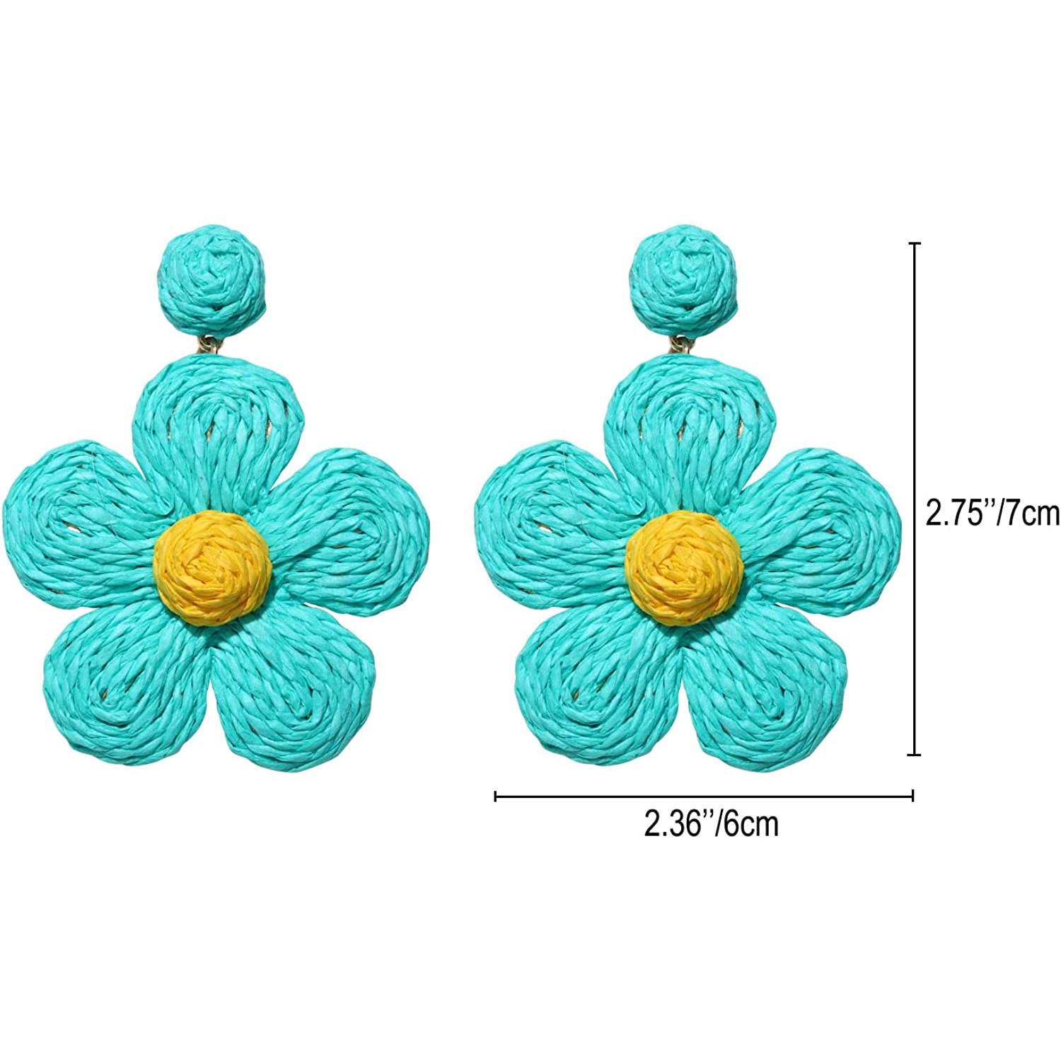 Raffia Earring Boho Handmade Woven Straw Rattan Flower Drop Earrings Geometric Lantern Dangle Earrings for Women Girls Summer Beach Jewelry