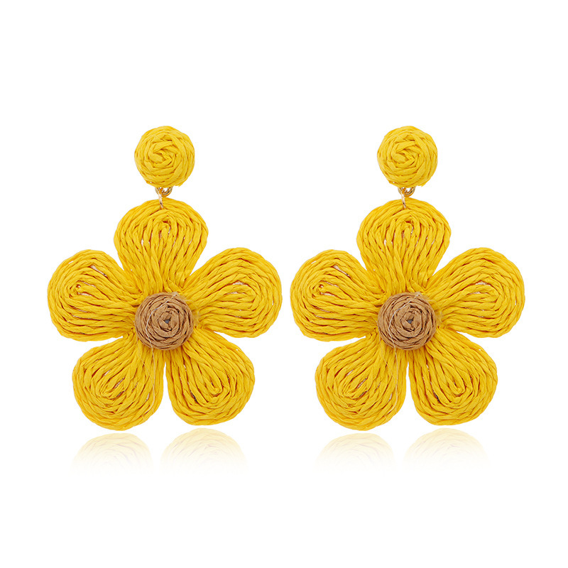 Raffia Earring Boho Handmade Woven Straw Rattan Flower Drop Earrings Geometric Lantern Dangle Earrings for Women Girls Summer Beach Jewelry