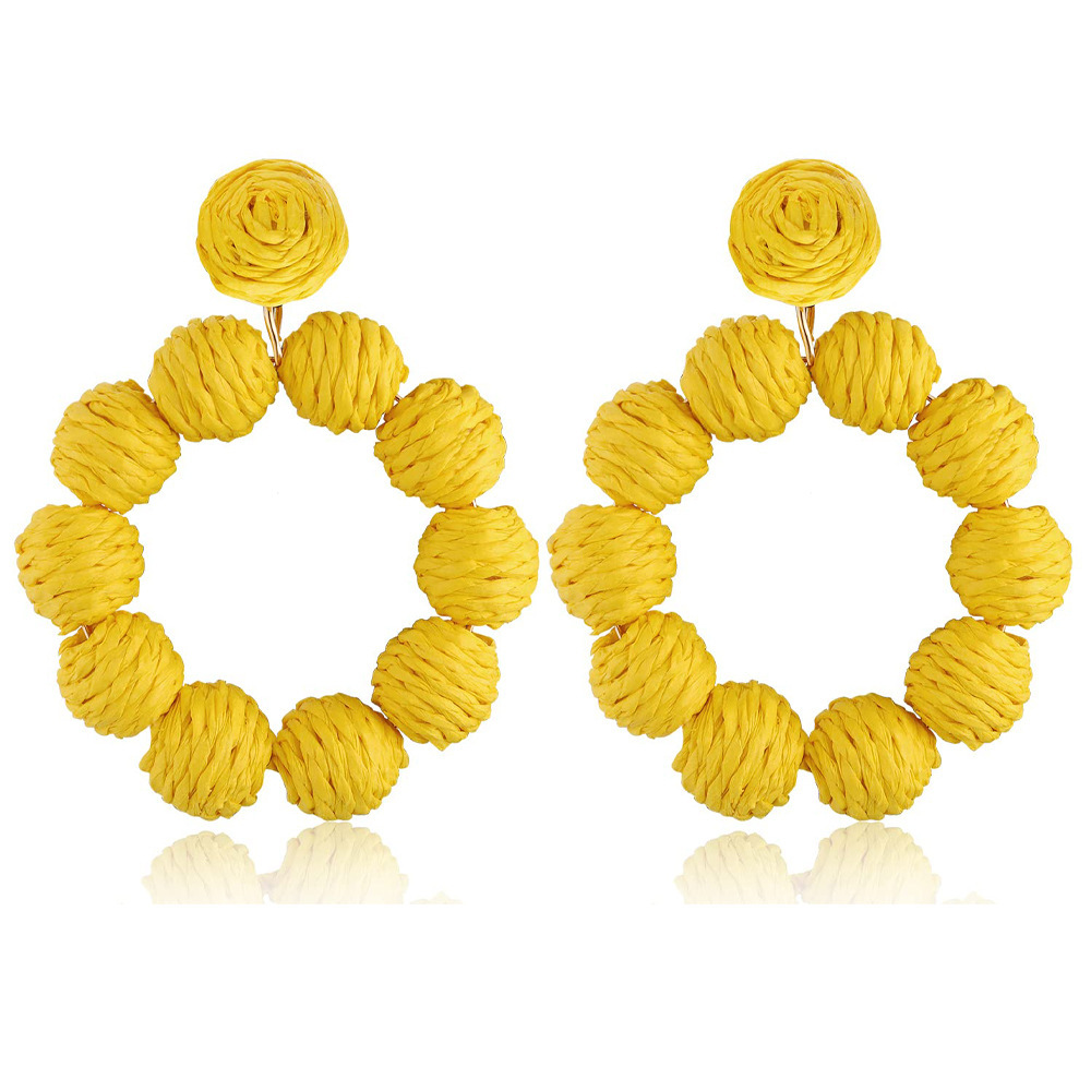Rattan Earrings Rattan Ball Hoop Dangle Earrings for Women Handmade Bohemia Earrings Braid Straw Wicker Raffia Earrings Summer Beach Accessory Gifts