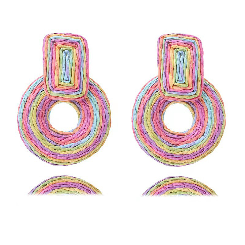 Tatement Raffia Round Earrings - Boho Drop Handmade Straw Earrings - Geometric Dangle Earrings for Women Girls