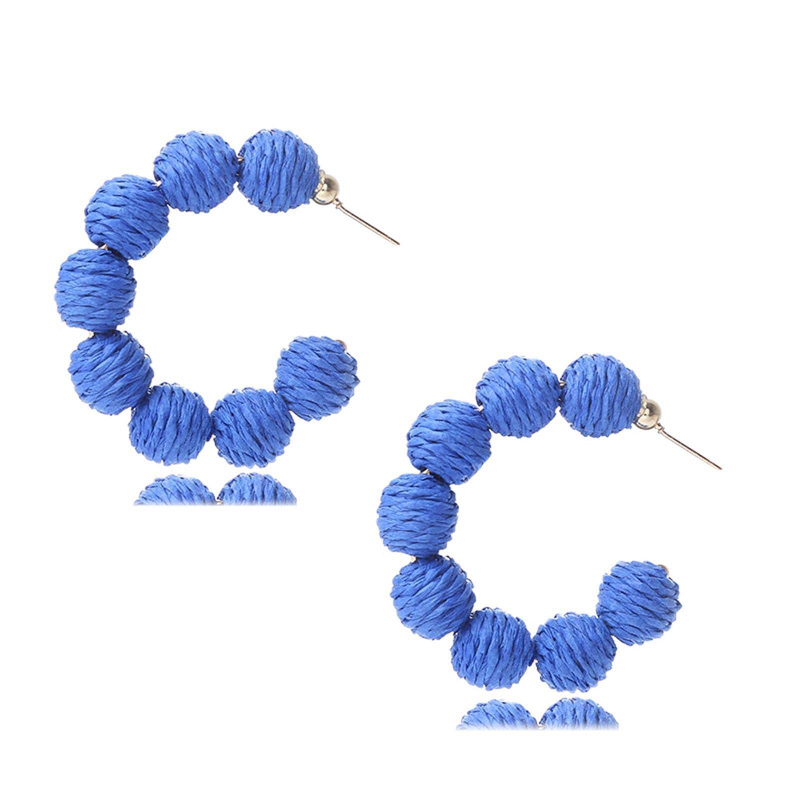 Rattan Earrings Summer Boho Raffia Ball Hoop Dangle Earring for Women Girls Lightweight Straw Wicker Statement Bohemian Beach Ear Jewelry Gifts