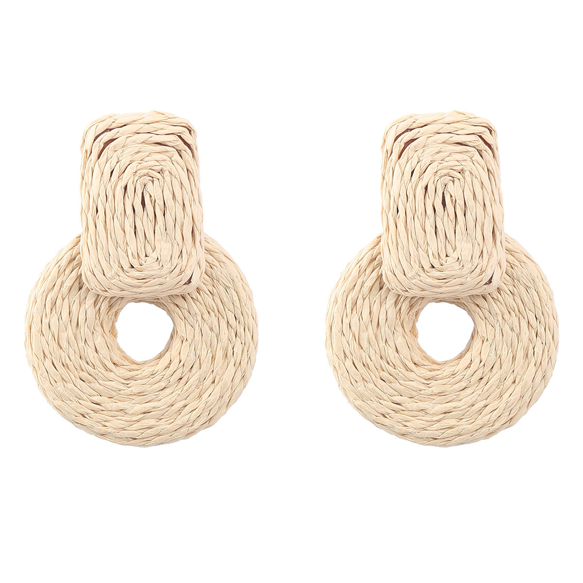 Tatement Raffia Round Earrings - Boho Drop Handmade Straw Earrings - Geometric Dangle Earrings for Women Girls